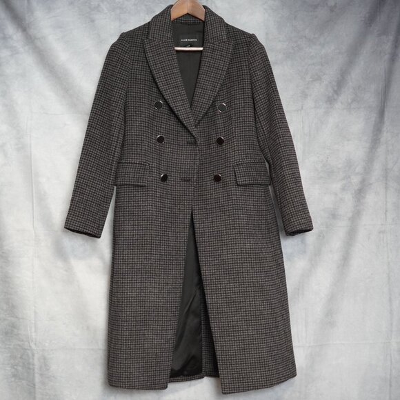 Club Monaco Jemma Plaid Wool Blend Coat XS Charcoal - Picture 2 of 14